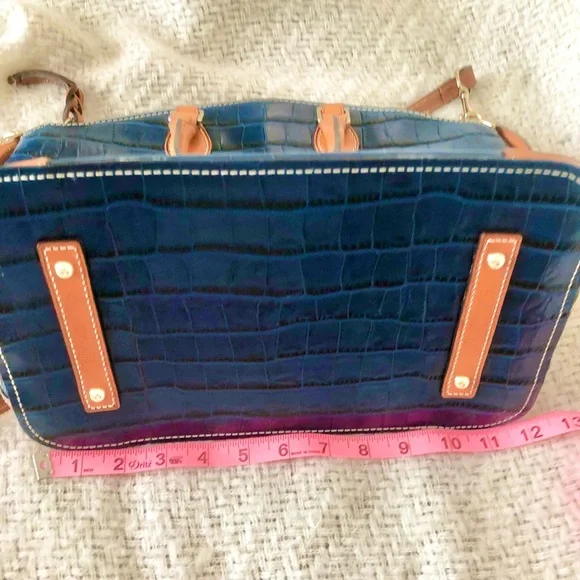 Dooney & Bourke Navy Croc Embossed Satchel with Tan Trim - Picture 16 of 16